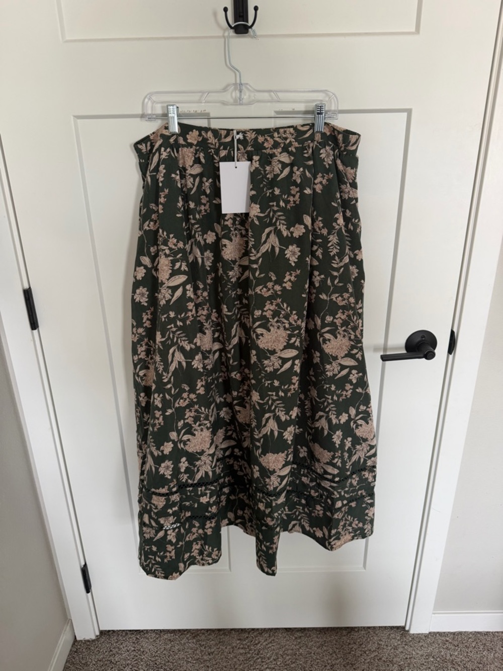 Polagram Olive Green Maxi Skirt with Beige Floral Print